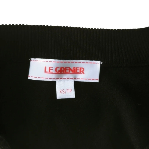 Le Grenier Plaid Striped Knit Sweater with Faux Leather White Black Aqua XS NWOT - Picture 7 of 8